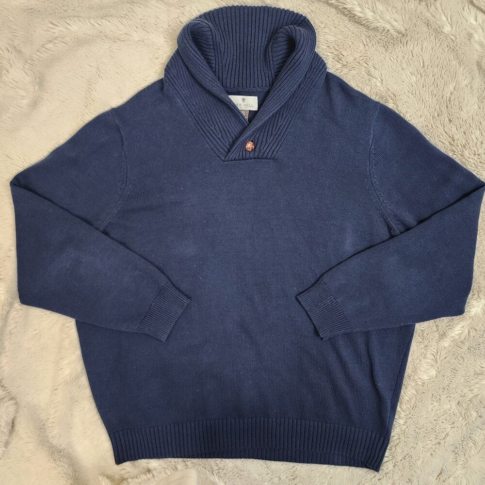 Oak Hill Sweater Mens 2XL Blue Shawl Collar Long Sleeve Knit Pullover Cotton EUC